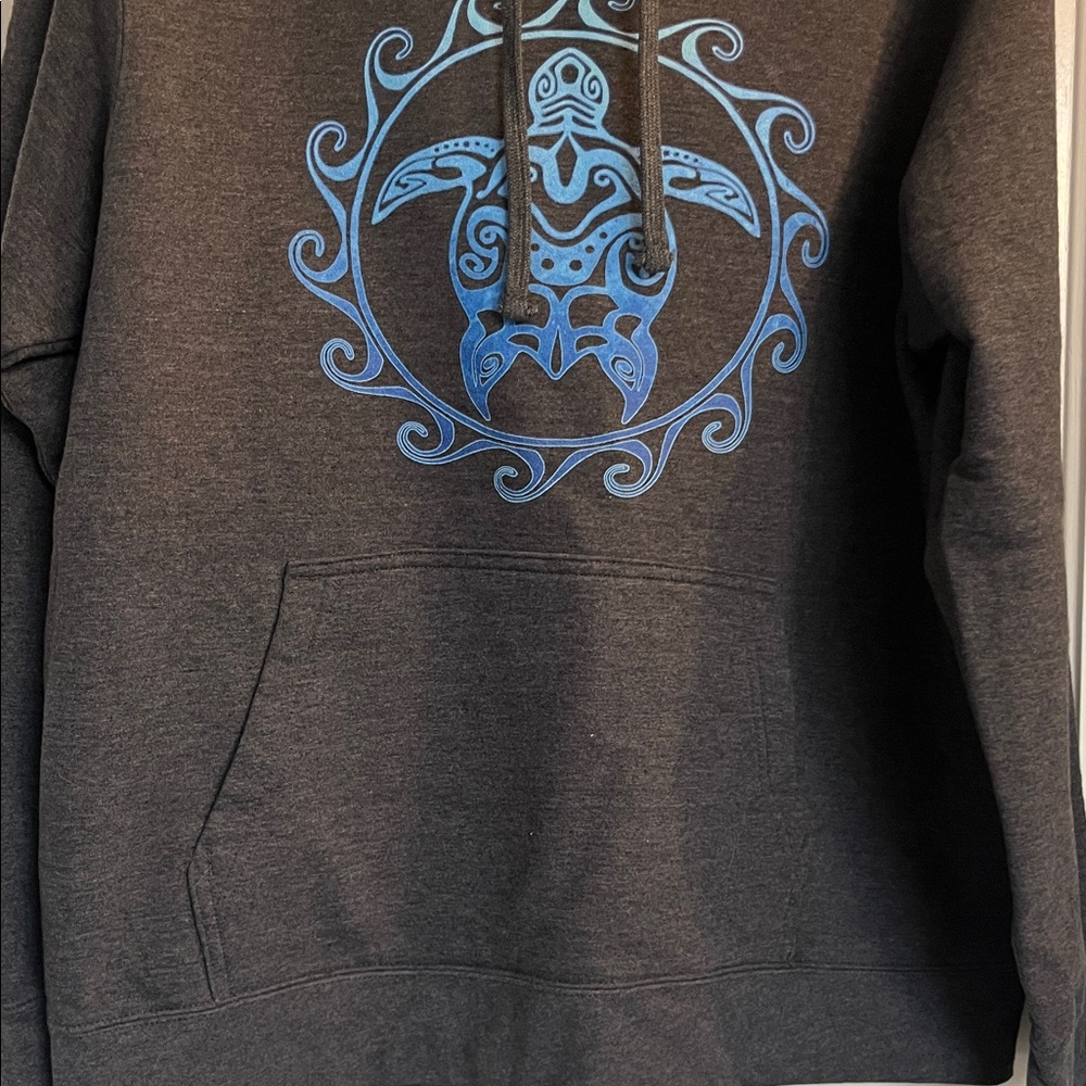 Port and Company Charcoal Maui Hoodie with Blue Graphic Size Large - Picture 4 of 5